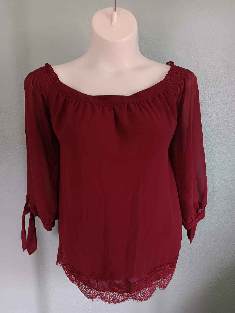 Maurices 3x Women's Lace-Hem Blouse - Burgundy/Wine